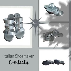 Italian Shoemaker | Comtesta | Silver w/ Rhinestones Wedge Sandal | 8 | NWOT